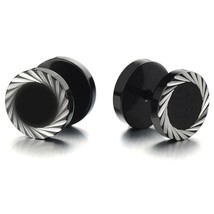 8MM Illusion Tunnel Plug Black Stainless Steel Mens Earrings with Laser ... - £27.64 GBP