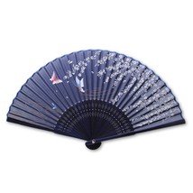 SILK HAND FAN 8&quot; Blue Butterfly and Wistera High Quality Folding Pocket ... - $9.95