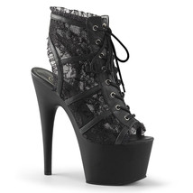 PLEASER ADORE-796LC Women&#39;s 7&quot; Heel Platform Open Toe Lace Overlay Booti... - £67.35 GBP