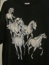 Vintage White Horses Image Adult Size Xl Black Double-Sided Short Sleeve Tee - £7.18 GBP