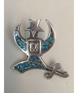 Masonic Shriners Scimitar Crescent Star  Turquoise Silver Hat Pin - $357.18 MXN