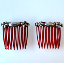 x2 Silver Plated Celluloid Barrettes Turn Of The Century 1900s Vintage - £58.24 GBP