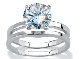 Round Solitaire Cz Bridal 2 Ring Set Band Platinum Sterling Silver 6 7 8 9 10 - £95.89 GBP