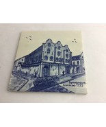 Vintage Ceramic Tile Trivet synagogue Curacao 1732 6&quot; Blue White Dutch - $21.69 CAD