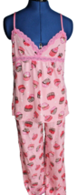 Vintage PJ salvage Hard To Find Pink Cupcakes Cami Top And Pants ~M~ - £40.42 GBP