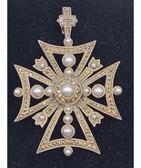 Vintage Pearls &amp; Marcasite Cross Brooch / Pendant. 17 Pearls - £93.95 GBP