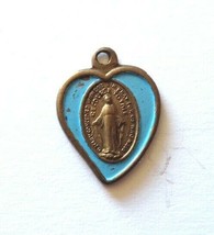 Vintage Blessed Virgin Mary Blue Heart-Shaped Catholic Medal - £10.83 GBP