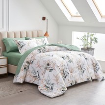 Green Leaves Printed On White Botanical Design, Microfiber, 2 Pillowcases). - £46.53 GBP