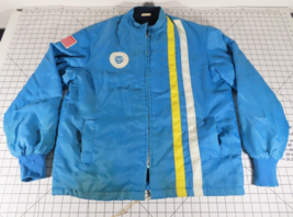 Vintage Bell System AT&amp;T Racing Jacket Medium Blue Striped Fleece Lined ... - $39.55