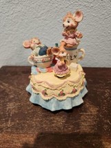 Vintage Three Mice Mouse Spinning Music Box Plays It’s  A Small World by... - $44.45