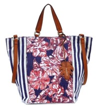 Tommy Bahama Island X Large Tote Red + Blue Floral Stripes Pockets - $103.26