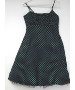 Empire Dress Spaghetti Strap Black with Blue Polka Dots Polyester Size L... - $18.02