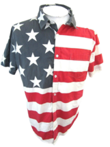 FIFTH SUN Men shirt PATRIOTIC pit to pit 23 slim sz L USA flag cotton American - £11.89 GBP