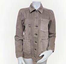 Dear John Brown Denim Jacket Womens XS Boxy Cut Distressed Ripped Cotton... - $21.10