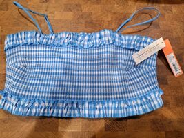 Colsie Women’s Smocked Bandeau Bralette Top Blue Gingham Ruffle Trim XL ... - $10.72
