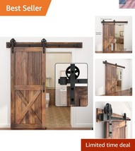 Elegant 5-16FT Black Sliding Barn Door Hardware Kit with Big Spoke Wheel... - $112.49