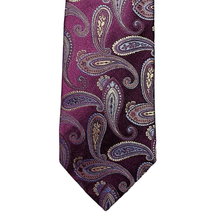 David Donahue 100% Silk Necktie Paisley Pattern Purple Tie Handmade 3.5&quot;... - £25.12 GBP