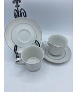 Footed Cup &amp; Saucer Set Lovelace CROWN VICTORIA Height 3&quot; Silver Edge Se... - £13.47 GBP