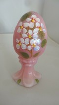 Fenton Art Glass Aurora Egg Hand Painted Violets on Pink Rosalene 5146HP - $49.00