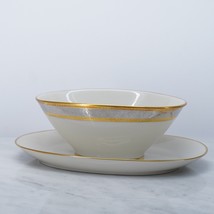 Rosenthal Ivory Duchess China Gold Silver Rimmed Gravy Boat Attached Und... - $63.19