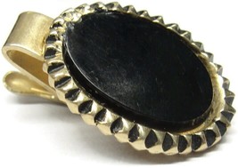 1 1/2&quot; Neck Tie Clip Vintage Gold Tone Big Oval Black Onyx Church Dress Tux - £15.76 GBP