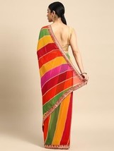 Saree Women&#39;s Leheriya Saree With Unstitched Blouse Piece Sari Indian - £19.58 GBP