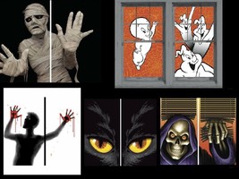 Halloween Window Posters Grim Reaper Casper Yellow Eye Cat Mummy Bloody ... - $224.88 MXN+