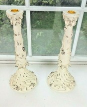 Set of 2-12&quot; High White with Gold Accents Elements  Candle Holders - £19.43 GBP
