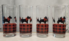 4 Vintage Anchor Hocking Fitz Scottie Dog Tartan Plaid Highball Glasses ... - £42.03 GBP