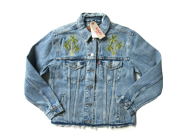 NWT Levi&#39;s Ex-Boyfriend Trucker Indigo Memory Embroidered Palm Tree Jacket S - £38.64 GBP