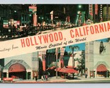 Doppio Vista Banner Greetings From Hollywood California Ca Cromo Cartoli... - $3.02