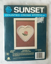 Vintage Sunset Lattice Rose Counted Cross Stitch Kit - Includes Heart-Shaped Mat - $9.45