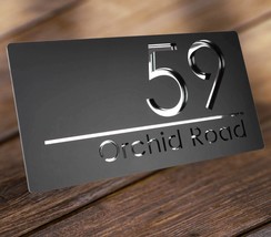 Acrylic House Numbers Door Sign | House Door Plaque | Black Acrylic Silver mirro - £14.47 GBP