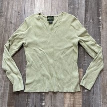 EDDIE BAUER STRETCH V Neck Green Cable Knit Sweater Size Medium - £7.78 GBP