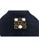 Vintage Brass Geometric Art Deco Brooch with Baroque Pearls - $69.30
