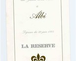  La Reserve Relais &amp; Chateaux Menu Albi France 1993 - $47.52