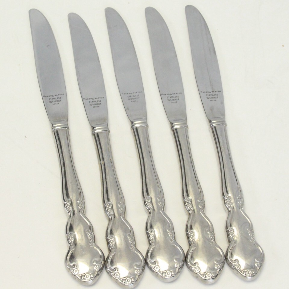 Reed &amp; Barton Dickenson Dinner Knives 9&quot;  18/8 Stainless Lot of 5 - $25.47