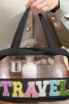 Black TRAVEL Chenille Letter Clear PVC Makeup Bag - $11.51