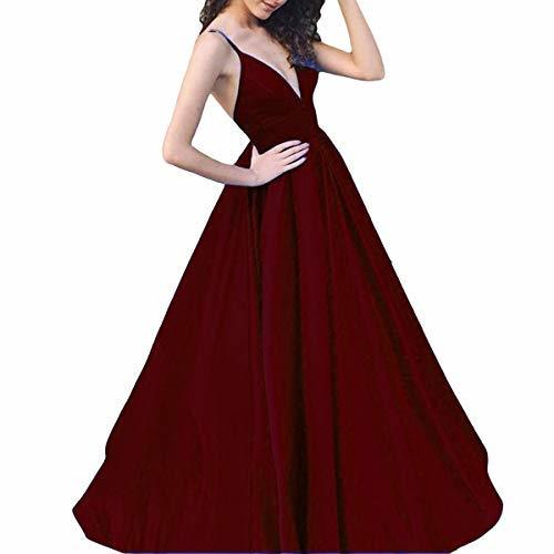 Kivary Plus Size Spaghetti Straps V Neck Long Formal Prom Evening Dress Burgundy