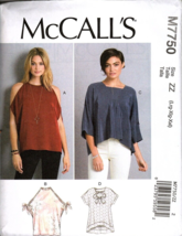 McCalls M7750 Misses L to XXL Casual Loose Fitting Tops Uncut Sewing Pattern - £11.87 GBP