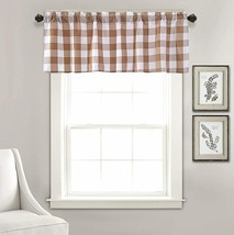 Buffalo Classic Checkered Tailored Window Valance, Taupe  Size: 52&quot;  x 18&quot; - NEW - £12.57 GBP