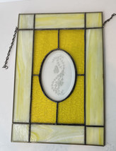 Yellow Stained Glass Butterfly Etched Beveled hanging Panel Window 10”x 15&quot; - £70.07 GBP
