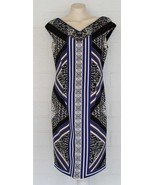 Maggy London 10 M V Neck Scuba Sheath Geometric Graphic Scarf Print Dress - $38.45 CAD