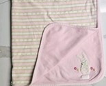 Vintage baby blanket by Carter&#39;s Bunny with green gingham ribbon flowers - $59.35