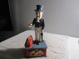 Vintage Antique UNCLE SAM Painted Mechanical Cast Iron Coin Bank, WORKS ... - $34.64