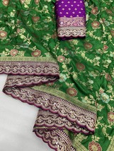 Banarasi Jacquard Silk Saree, Sabyasachi Broder Style Work, Stylish Saree, Weddi - £89.92 GBP
