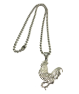 Stainless Steel 26&quot; COCK Rooster Chicken with Crystals Necklace NEW - $470.23 MXN