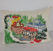 Spring Floral Crewel Pillow Garden Embroidered Farmhouse Country Cottage Core - £15.11 GBP