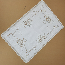 Vintage Crochet Embroidery w/ Cutouts Dresser Doily Approx 17x11 Inch Iv... - $12.00