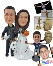 Personalized Bobblehead Couple Dressed As Halloween Characters With Wife Having  - £122.41 GBP